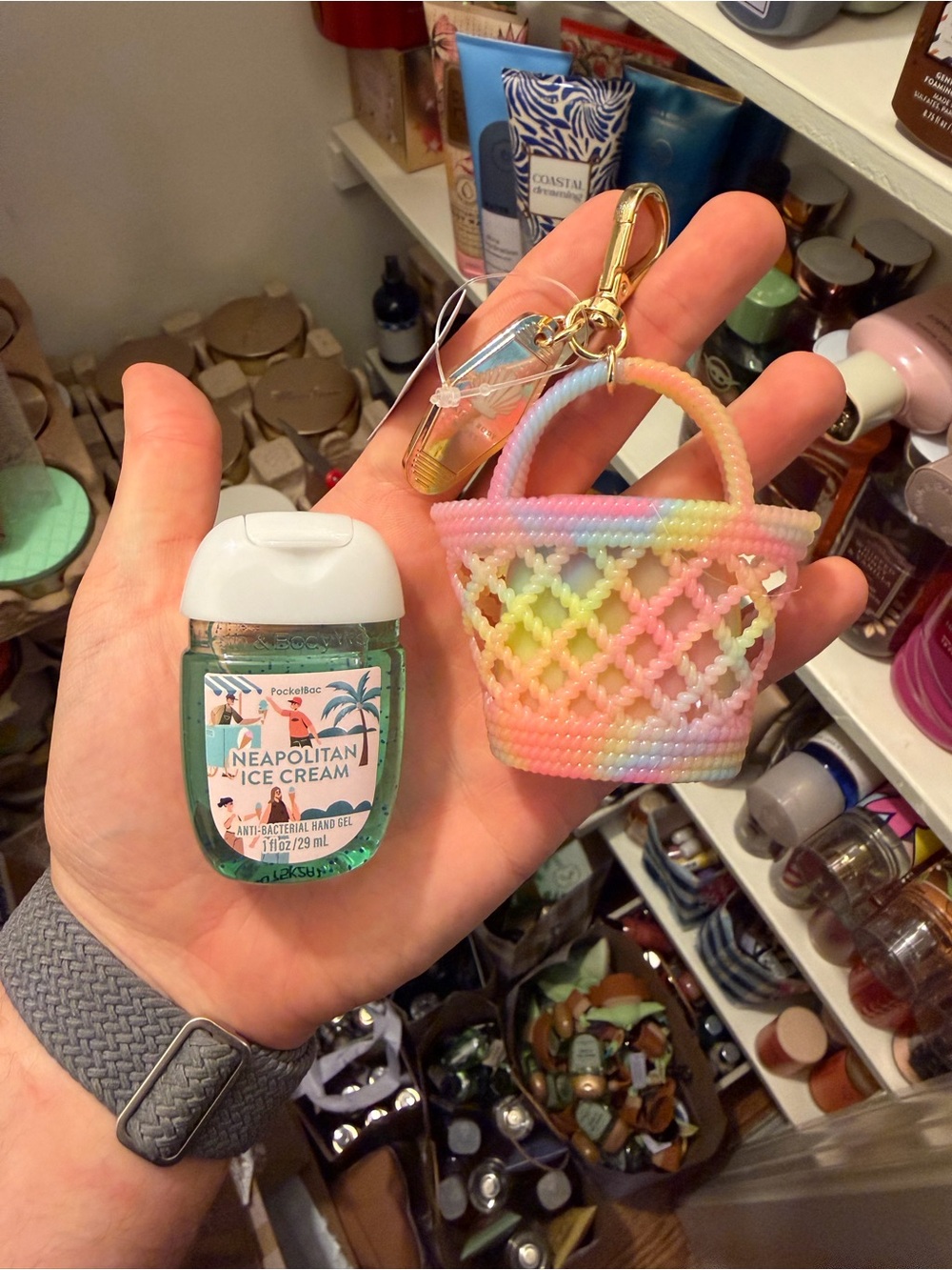 Rainbow Basket PocketBac Holder with Neapolitan Ice Cream Sanitizer